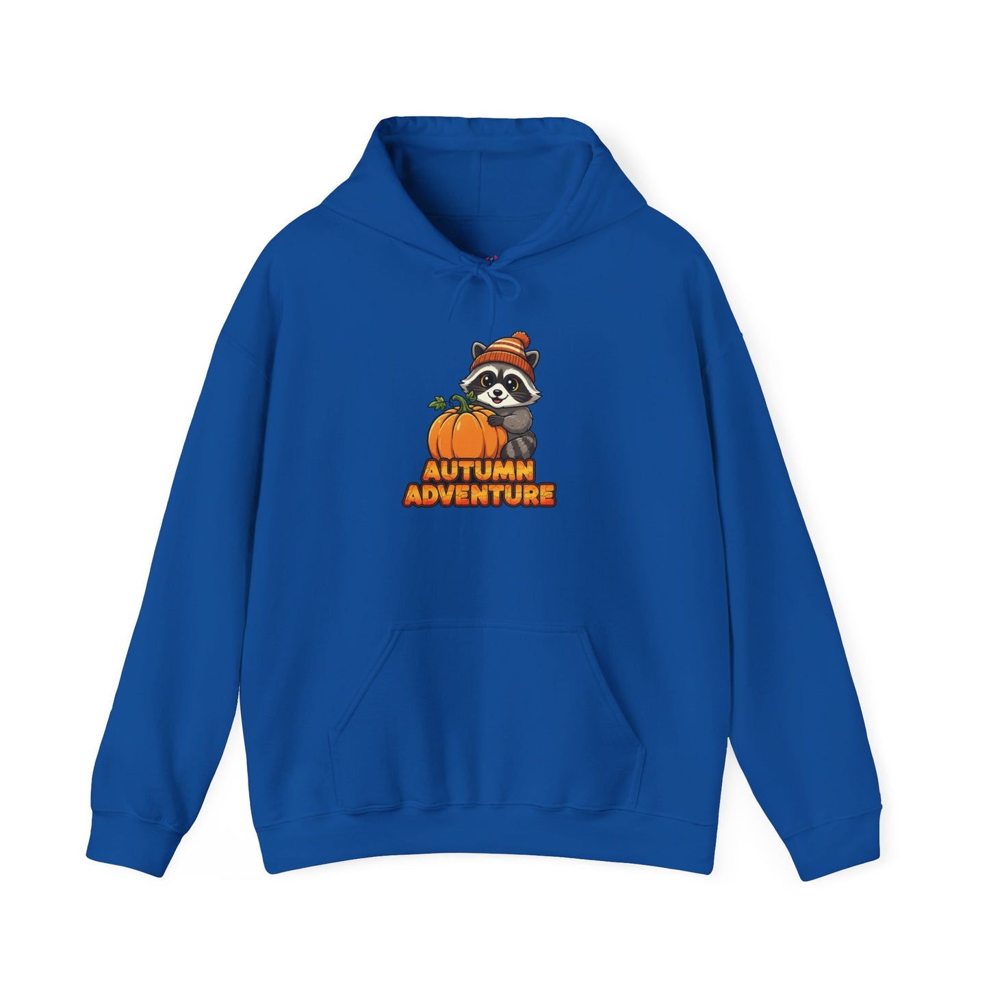 Autumn Adventure Hooded Sweatshirt, Cozy Fall Wear, Unisex Sweatshirt for Halloween, Cute Raccoon Design, Perfect for Friendsgiving