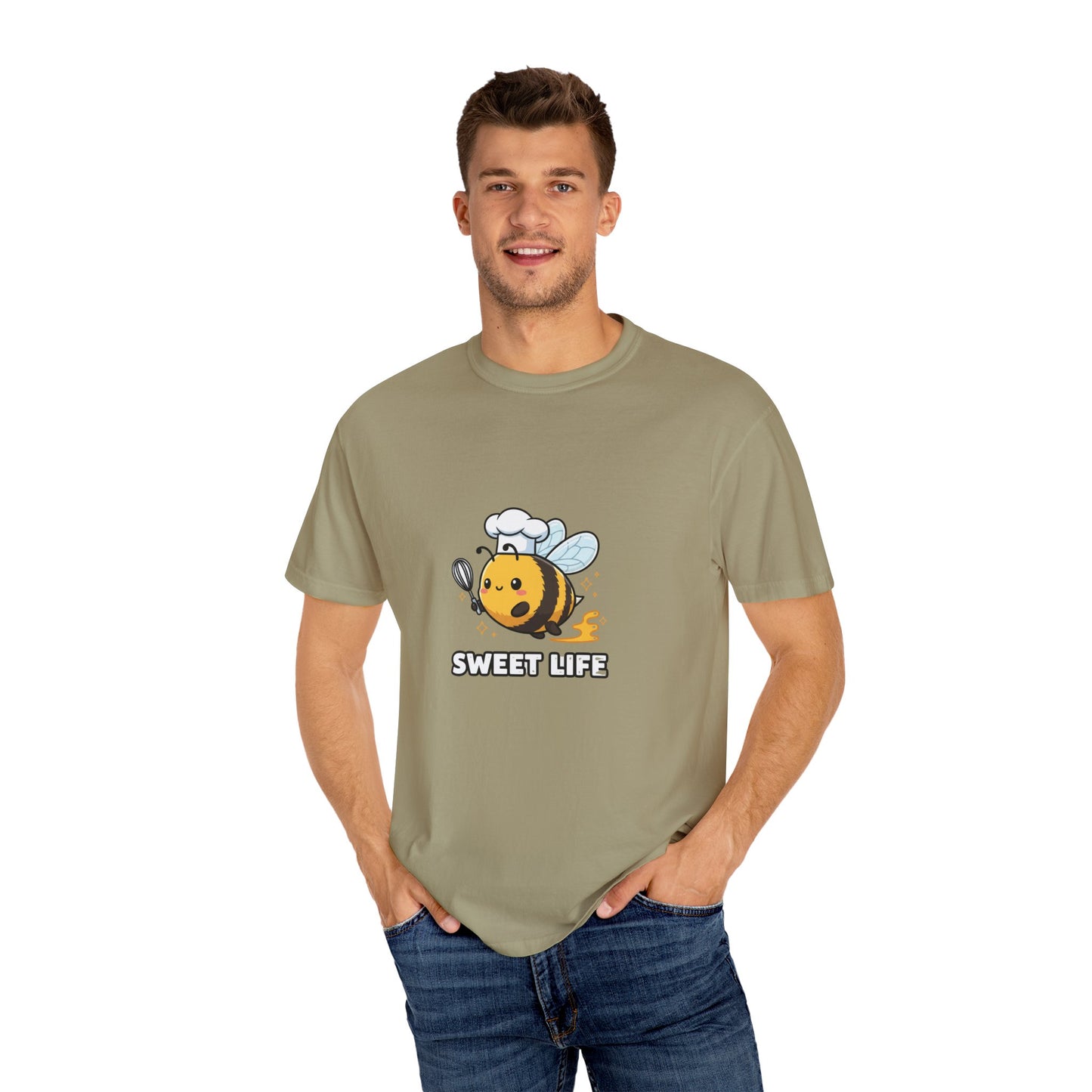 Bee-themed Unisex Garment-Dyed T-shirt, Sweet Life Shirt, Cute Bee Tee, Fun Gift for Beekeepers, Summer Casual Wear