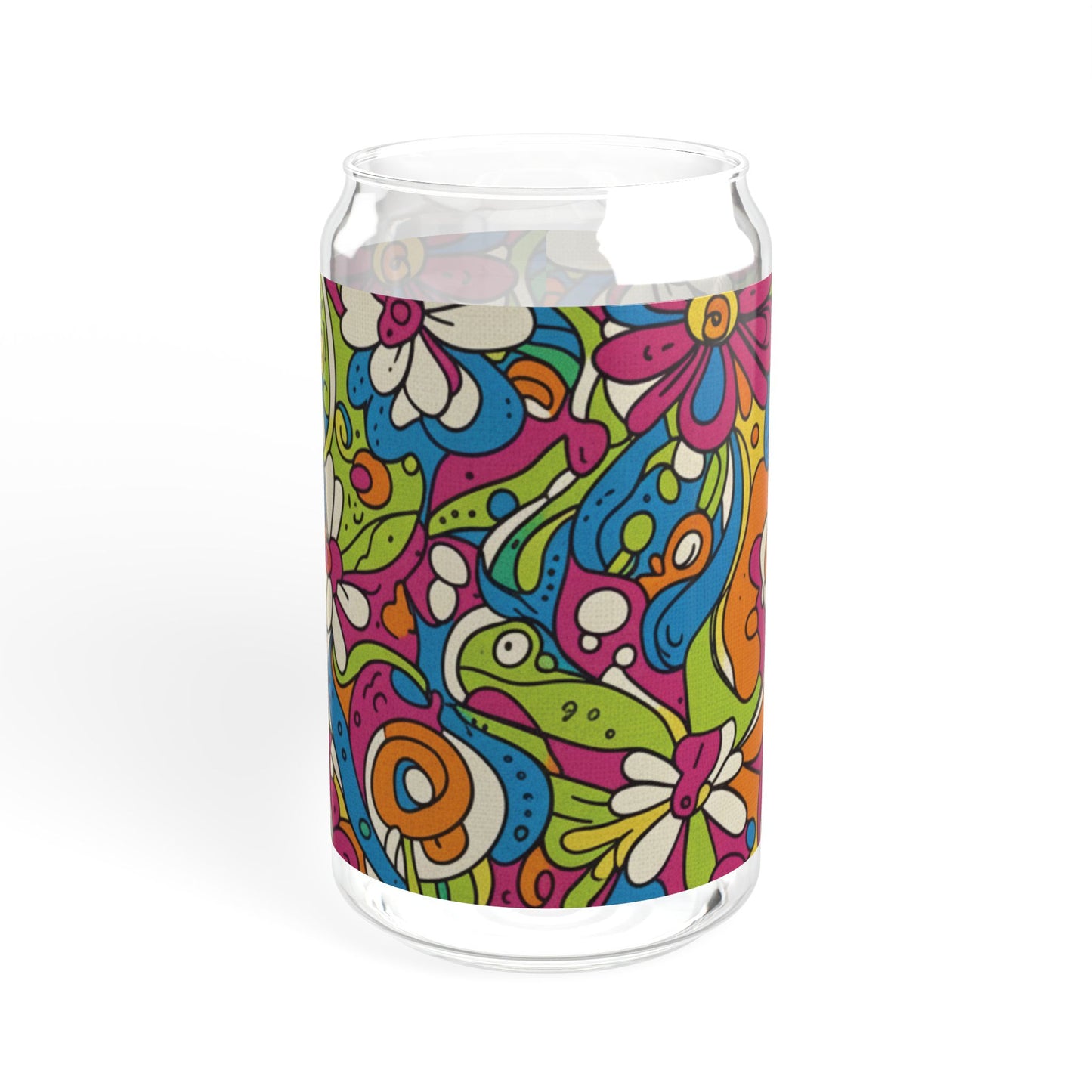 Vibrant Floral Sipper Glass, Colorful Drinkware, Glass Jar, Eco-Friendly Beverage Container, Fun Gift for Parties, Summer Refreshments