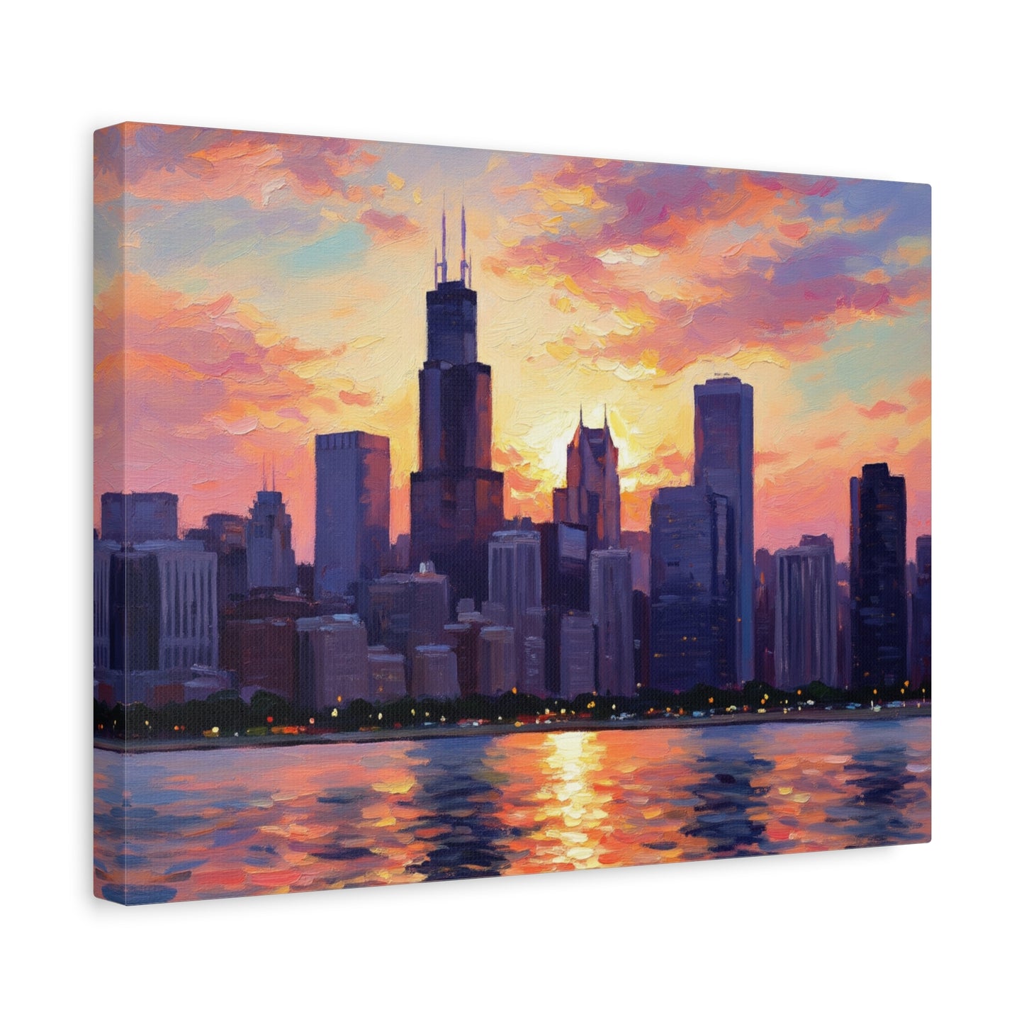 Chicago Sunset Canvas Wall Art, Modern Home Decor, City Skyline Artwork, Gift for Urban Lovers, Office Decor, Matte Gallery Print