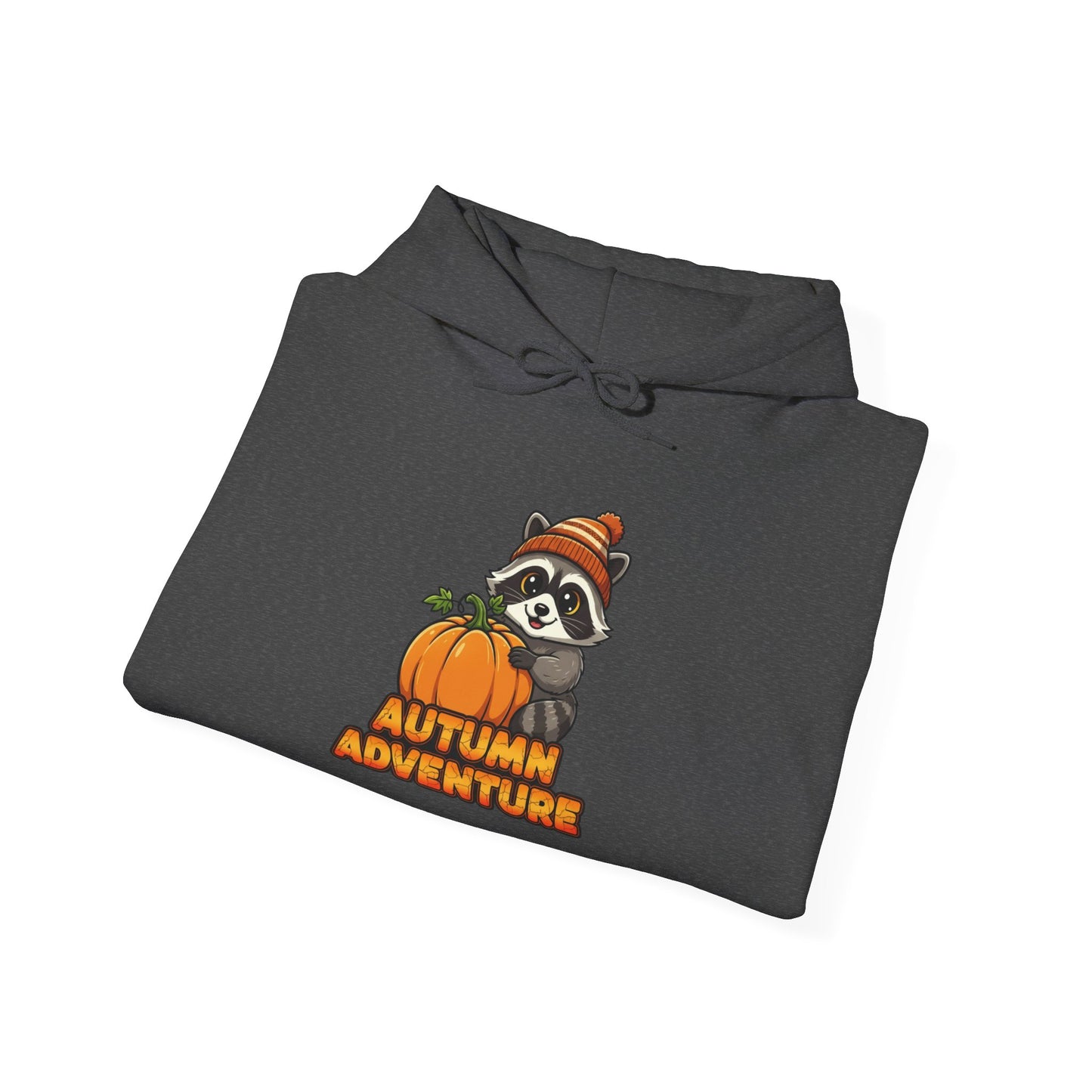 Autumn Adventure Hooded Sweatshirt, Cozy Fall Wear, Unisex Sweatshirt for Halloween, Cute Raccoon Design, Perfect for Friendsgiving