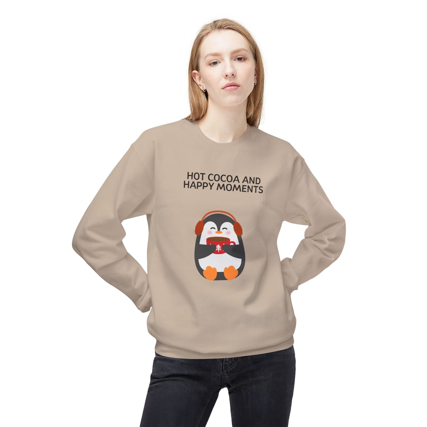 Penguin Hot Cocoa Sweatshirt | Cozy Winter Crewneck, Gift for Cocoa Lovers, Holiday Apparel, Cute Penguin Design, Winter Wear