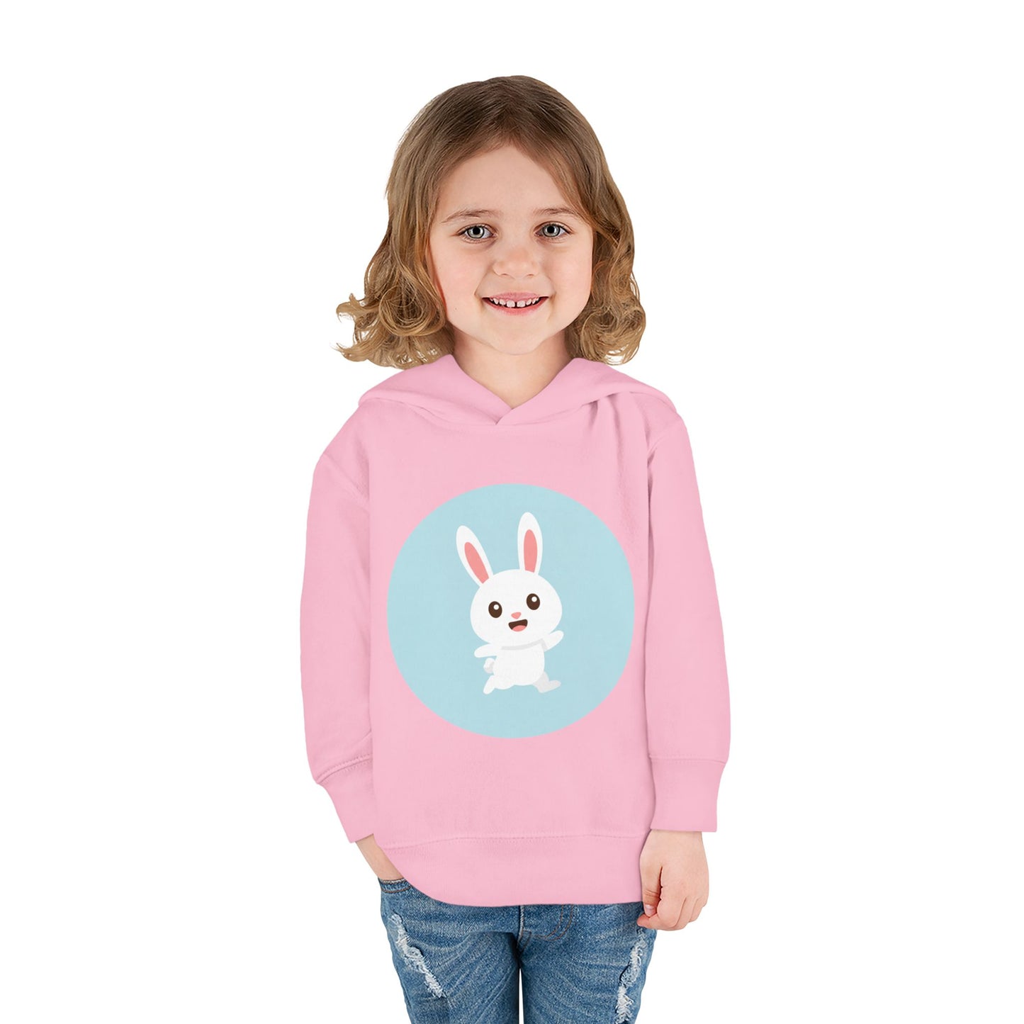 Adorable toddler pullover fleece hoodie with cute bunny design, cozy kids' clothing, spring outfits, Easter gifts, playful apparel