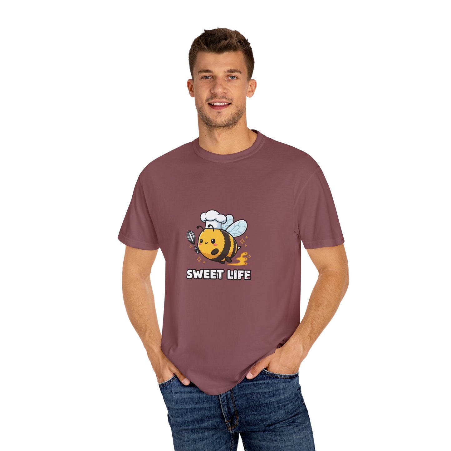 Bee-themed Unisex Garment-Dyed T-shirt, Sweet Life Shirt, Cute Bee Tee, Fun Gift for Beekeepers, Summer Casual Wear