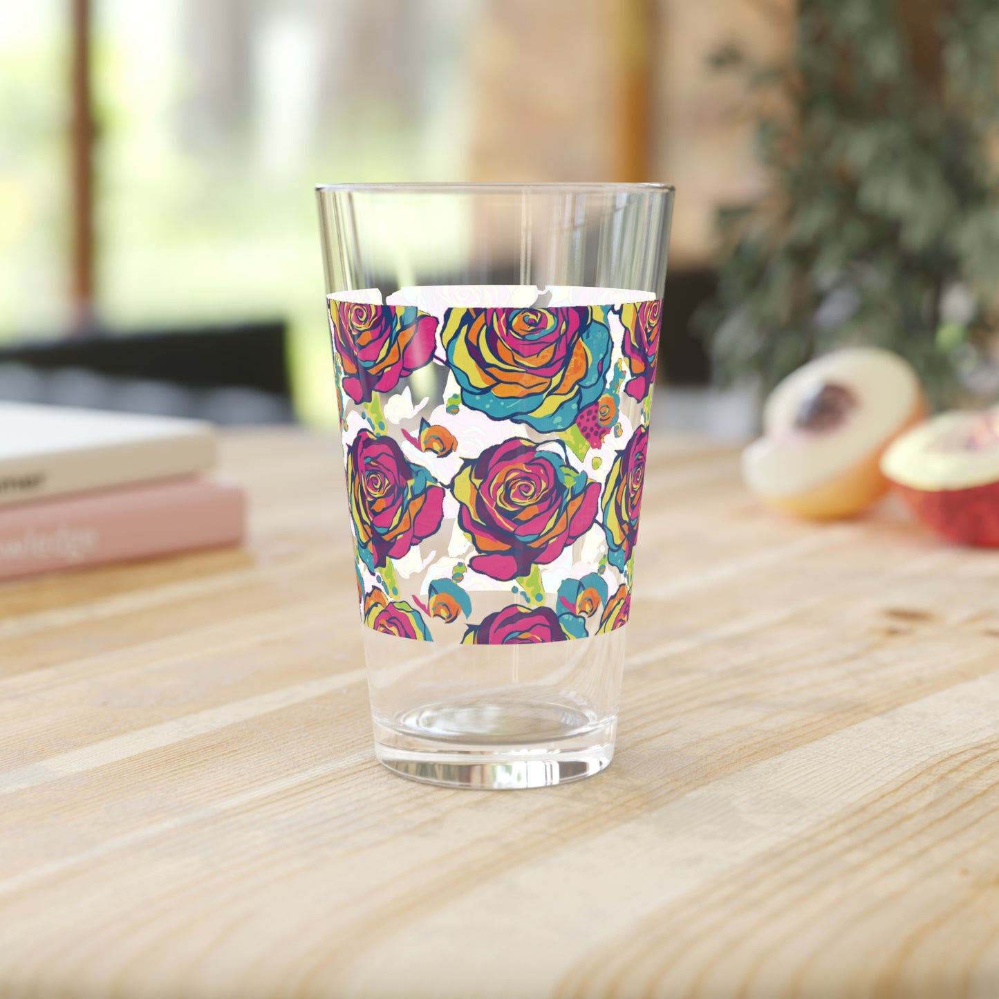 Vibrant Rose Pint Glass, Colorful Drinkware, Cocktail Glass