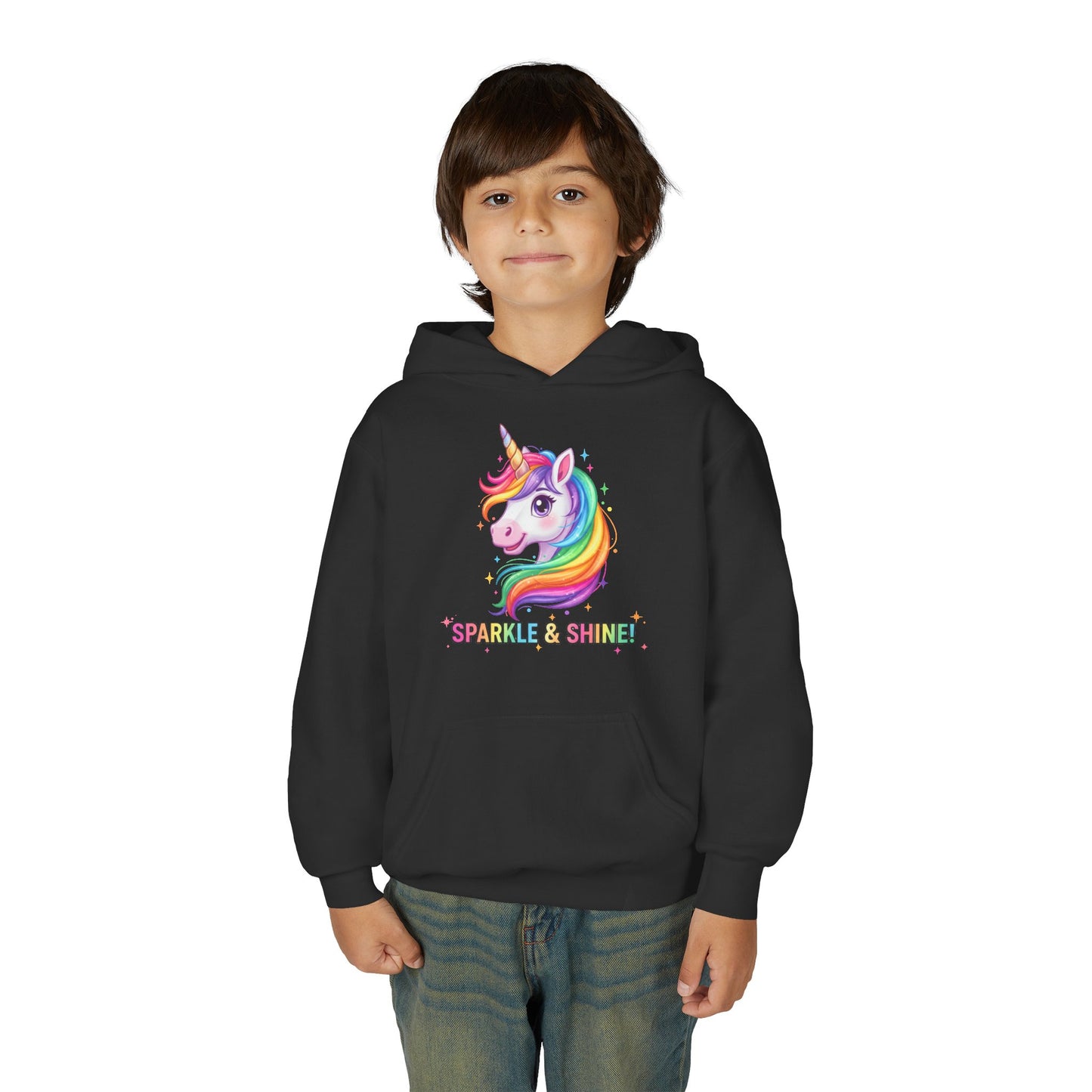 Rainbow Unicorn Youth Hoodie - Sparkle & Shine, Kids Sweatshirt, Birthday Gift, Fun Apparel, Magical Clothing, Youth Fashion