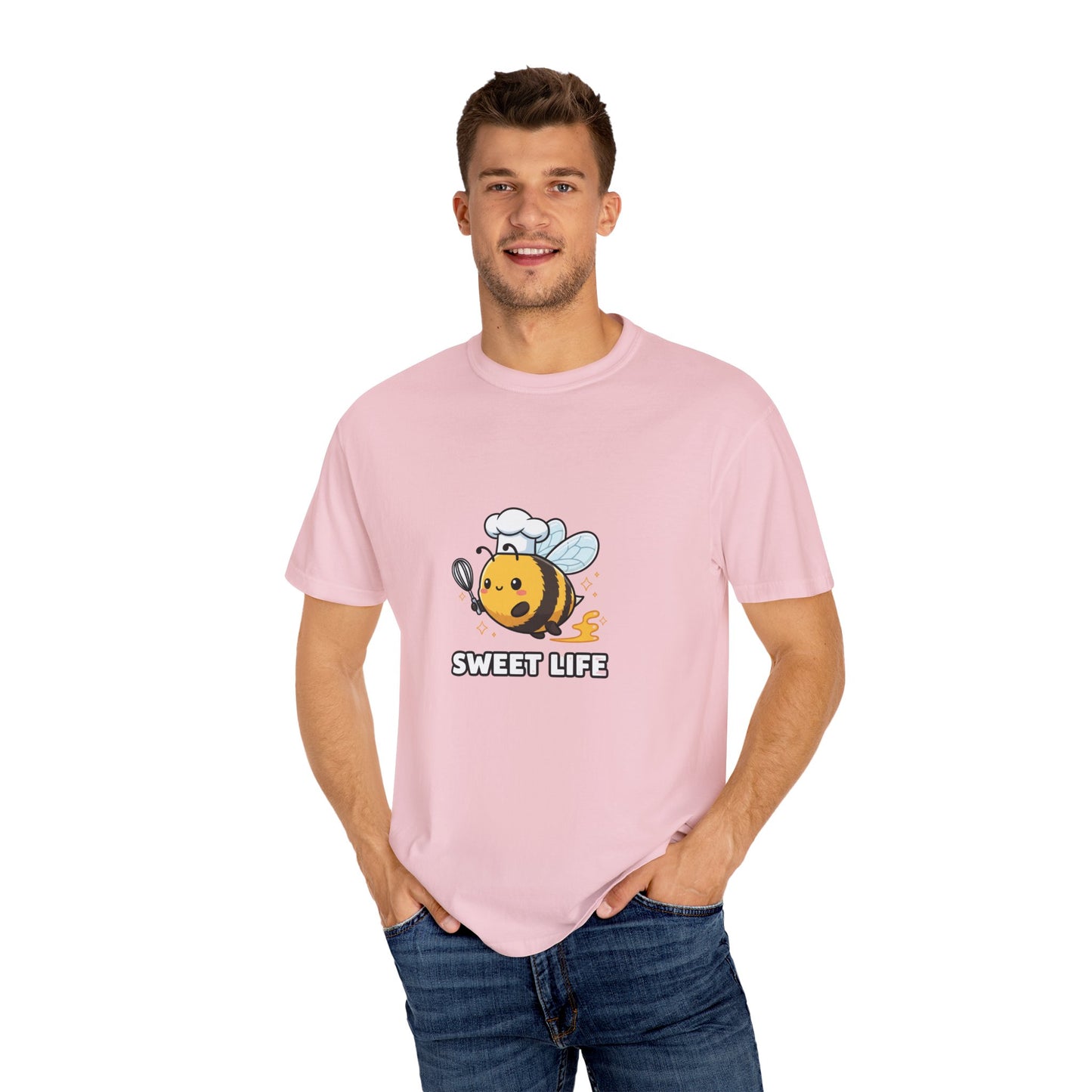 Bee-themed Unisex Garment-Dyed T-shirt, Sweet Life Shirt, Cute Bee Tee, Fun Gift for Beekeepers, Summer Casual Wear