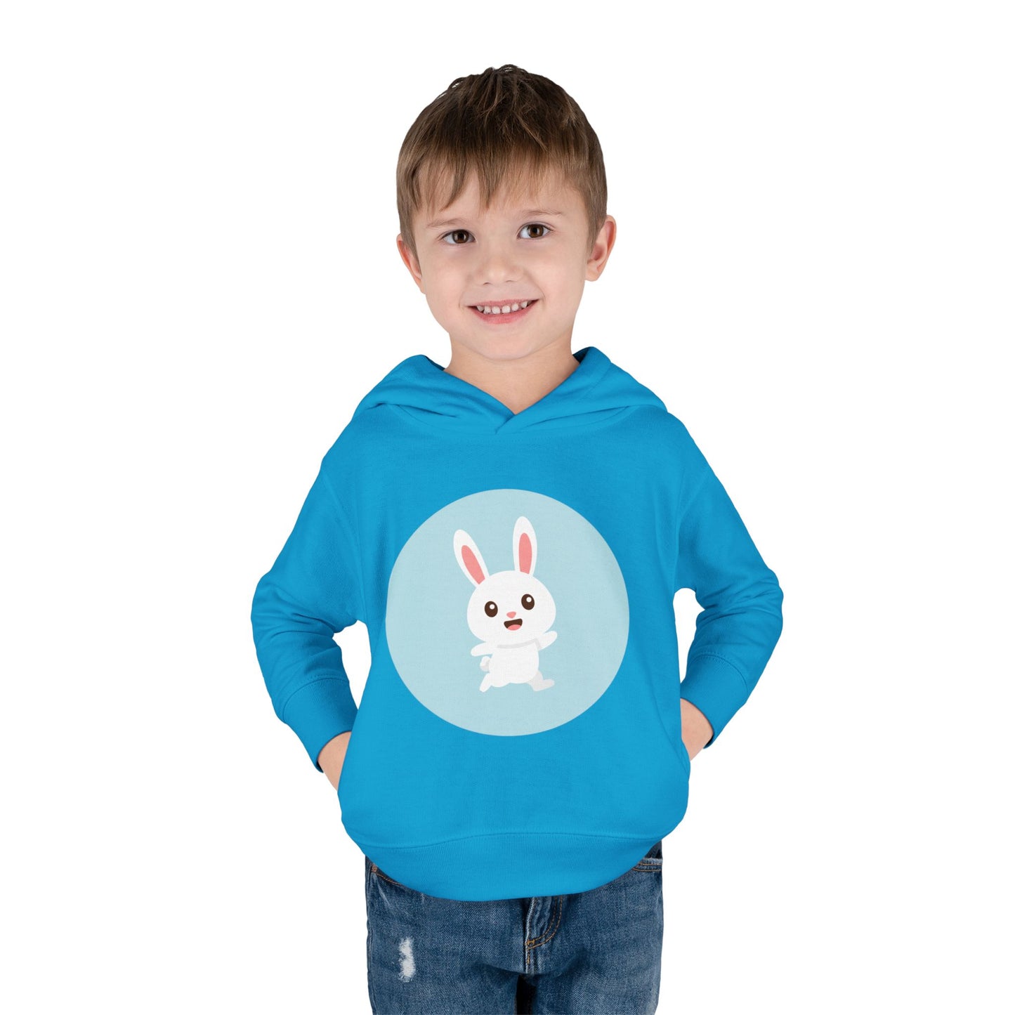 Adorable toddler pullover fleece hoodie with cute bunny design, cozy kids' clothing, spring outfits, Easter gifts, playful apparel