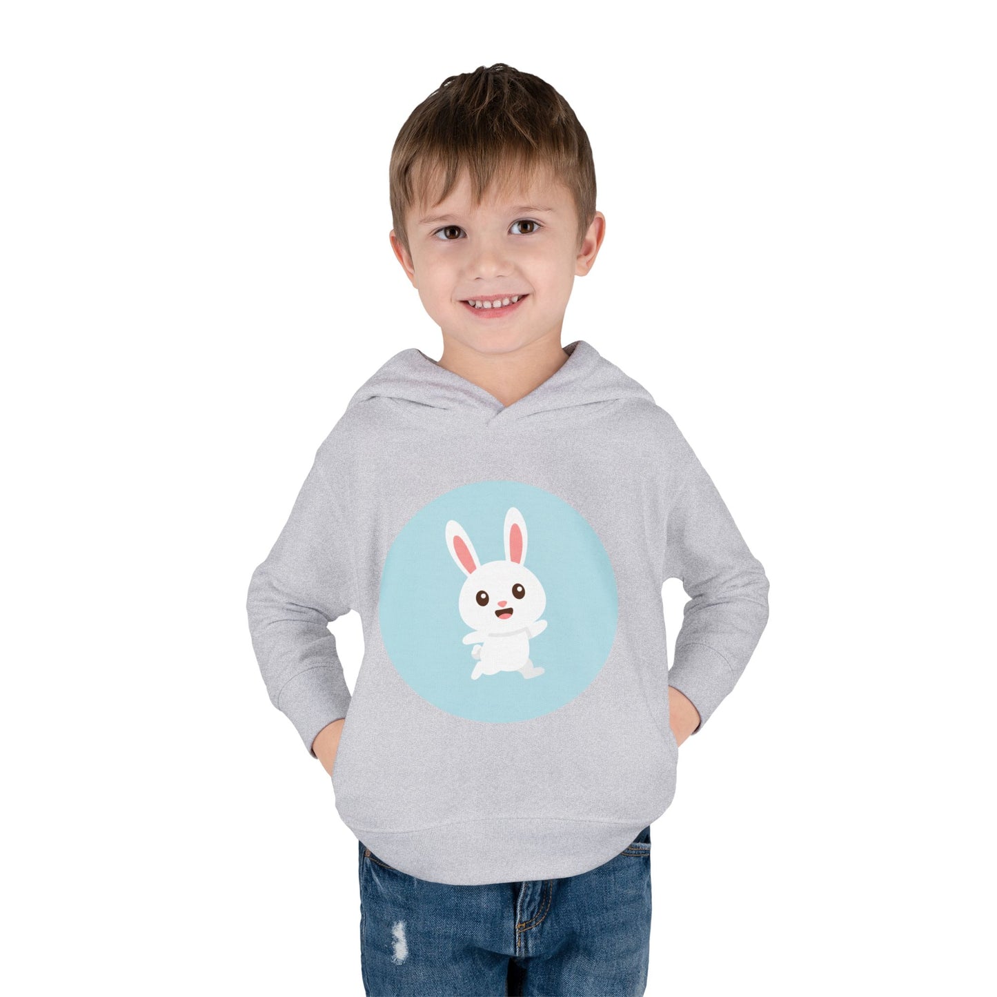 Adorable toddler pullover fleece hoodie with cute bunny design, cozy kids' clothing, spring outfits, Easter gifts, playful apparel