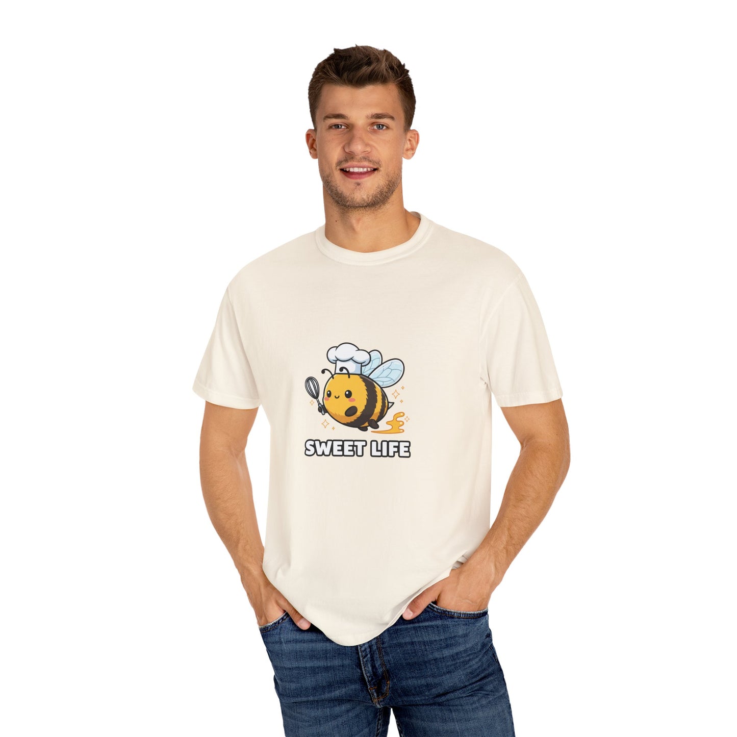 Bee-themed Unisex Garment-Dyed T-shirt, Sweet Life Shirt, Cute Bee Tee, Fun Gift for Beekeepers, Summer Casual Wear