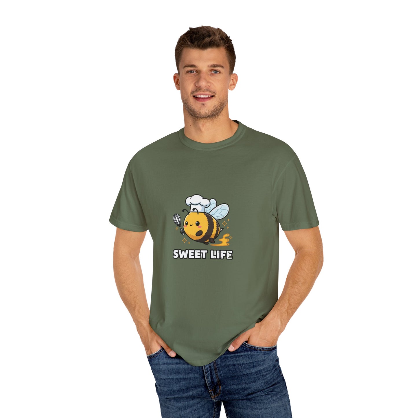 Bee-themed Unisex Garment-Dyed T-shirt, Sweet Life Shirt, Cute Bee Tee, Fun Gift for Beekeepers, Summer Casual Wear