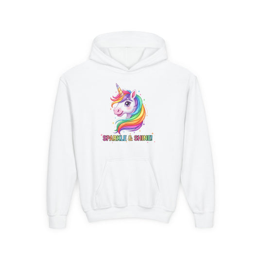 Rainbow Unicorn Youth Hoodie - Sparkle & Shine, Kids Sweatshirt, Birthday Gift, Fun Apparel, Magical Clothing, Youth Fashion