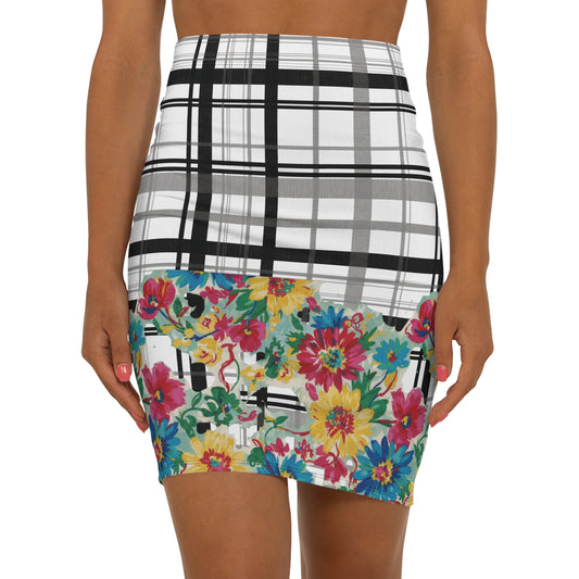 Floral Plaid Pencil Skirt for Women | Stylish Office Wear, Date Night Outfit, Summer Fashion, Versatile Casual Skirt, Gift for Her