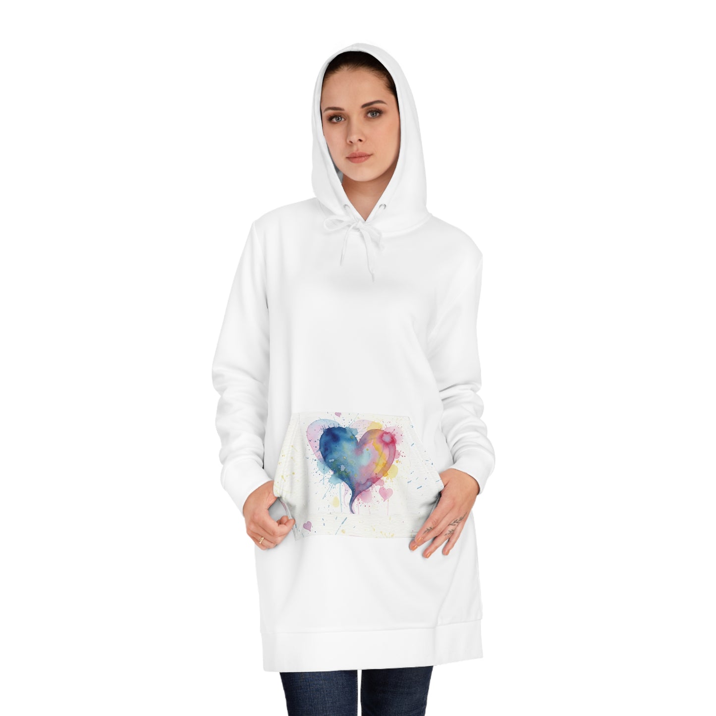 Colorful Heart Women's Hoodie Dress, Casual Wear, Gift for Her, Cozy Loungewear, Valentine's Day Gift, Stylish and Comfy