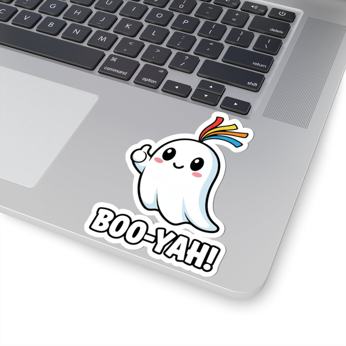 Cute Boo-Yah Ghost Kiss-Cut Stickers | Fun Laptop Decor, Halloween Party Favors, Kid's Room Decor, Whimsical Gifts, Playful Artwork