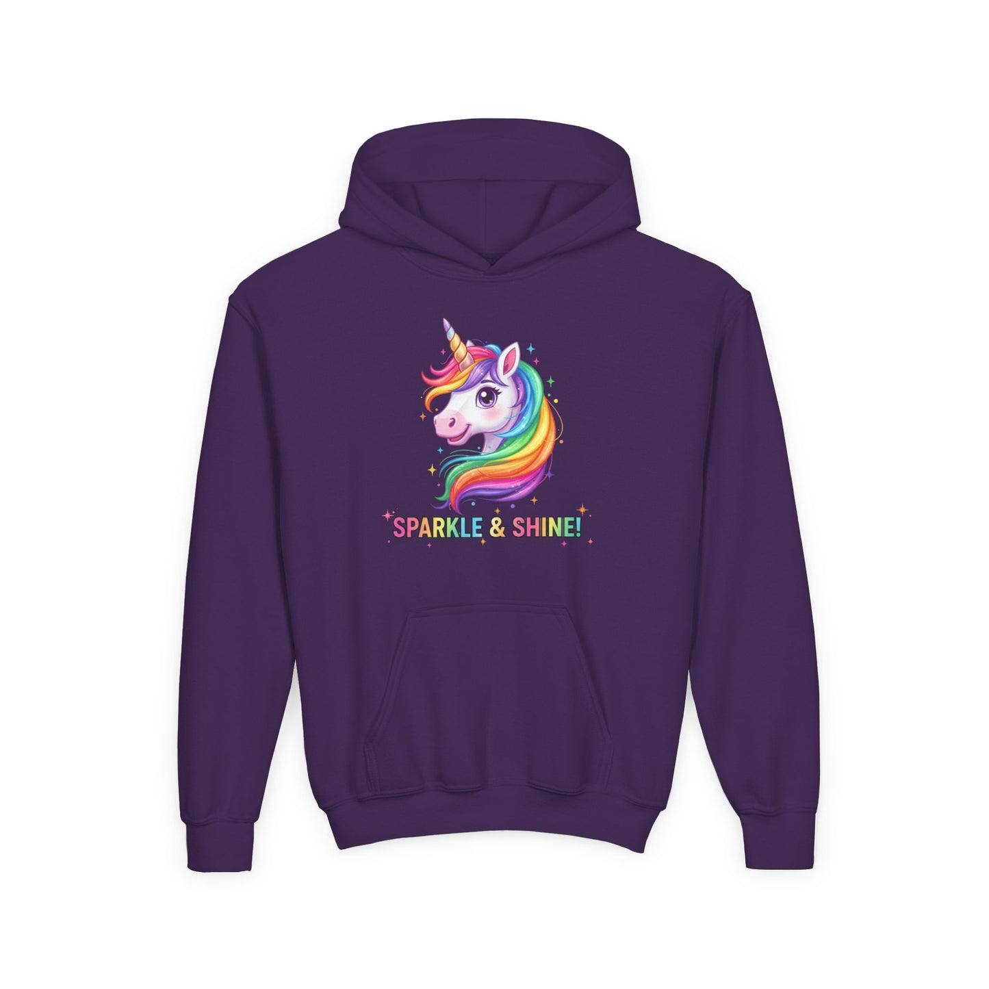 Rainbow Unicorn Youth Hoodie - Sparkle & Shine, Kids Sweatshirt, Birthday Gift, Fun Apparel, Magical Clothing, Youth Fashion