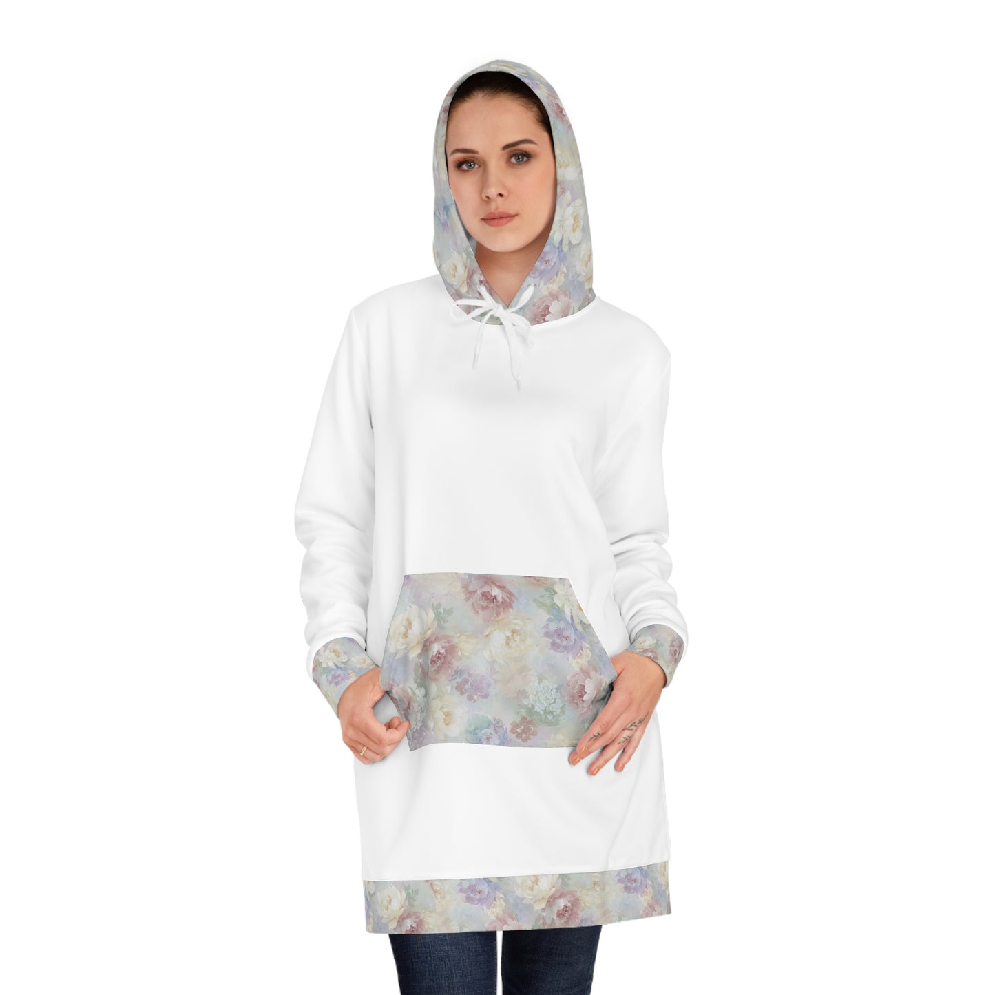 Floral Women's Hoodie Dress, Comfy Oversized Hoodie Dress, Casual Spring Outfit, Gift for Her, Everyday Comfort Dress