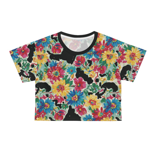 Floral Cat Crop Tee | Vibrant Summer Shirt for Animal Lovers, Casual Wear, Gift for Cat Moms, Trendy Top, Festival Style