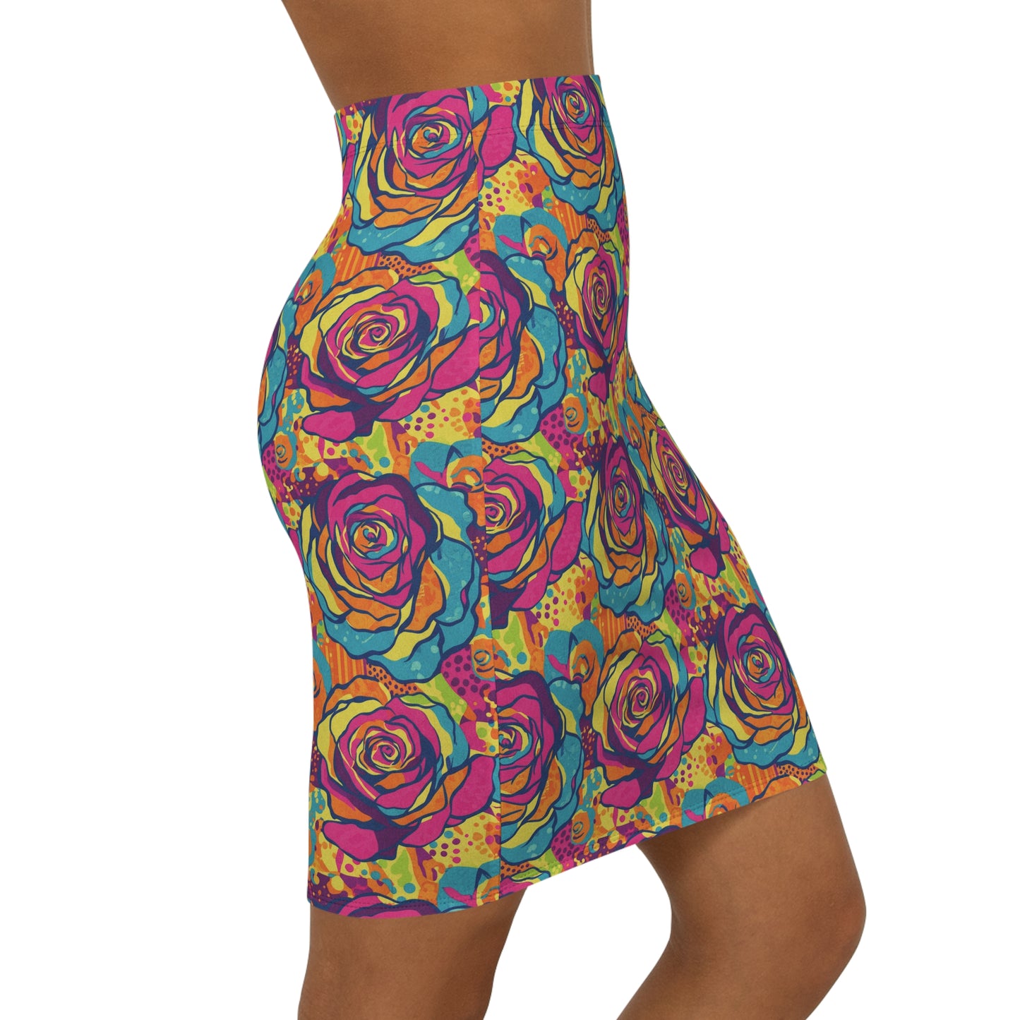 Vibrant Floral Pencil Skirt, Colorful Mid-Waist Skirt, Trendy Party Outfit, Women's Fashion, Summer Dress Code, Unique Gift Idea