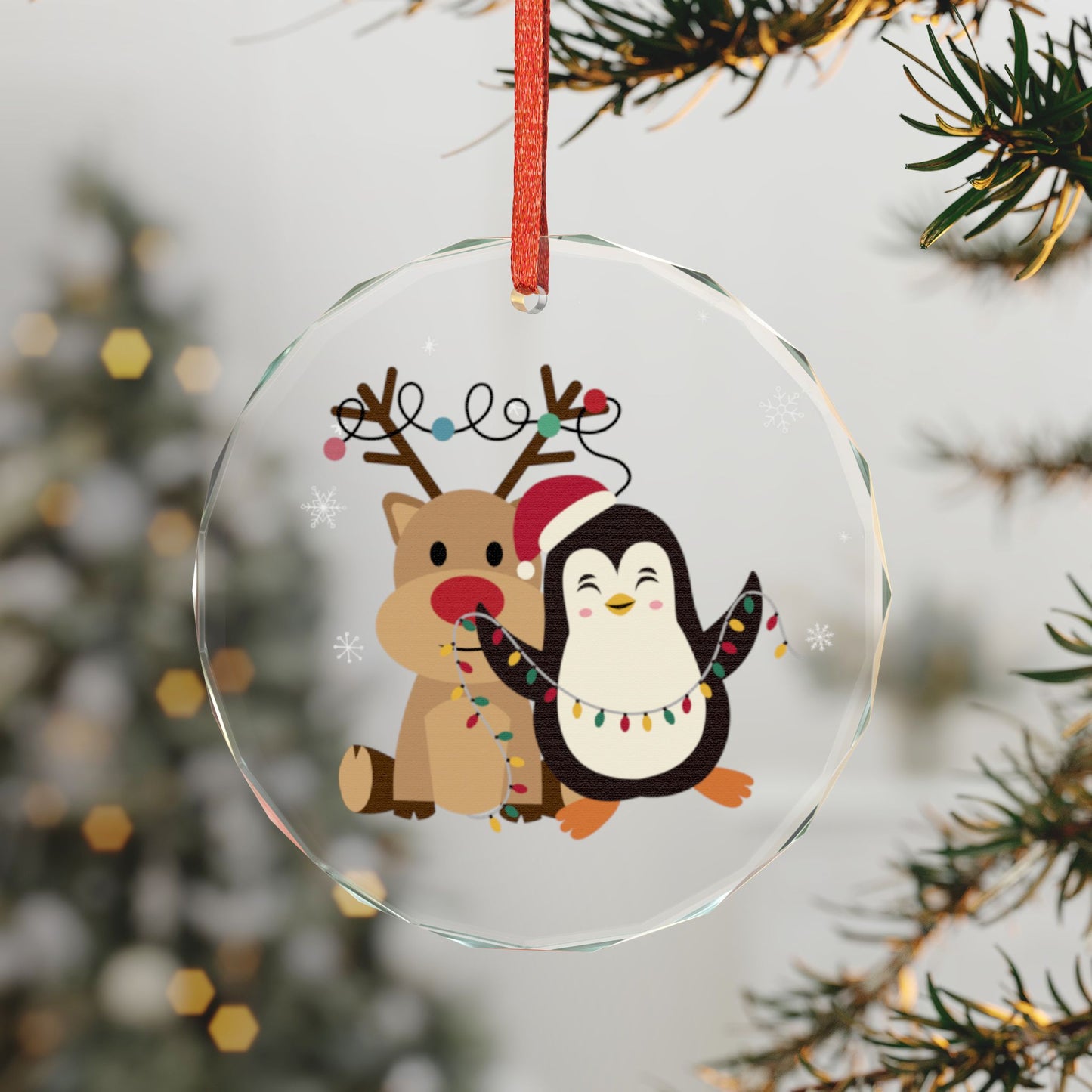 Crystal Ornament Featuring Festive Friends, Holiday Decor, Christmas Gift, Winter Wonderland, Personalized Keepsake