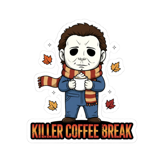 Killer Coffee Break Kiss-Cut Stickers, Horror Stickers, Halloween Decor, Unique Gift, Laptop Stickers, Coffee Lovers