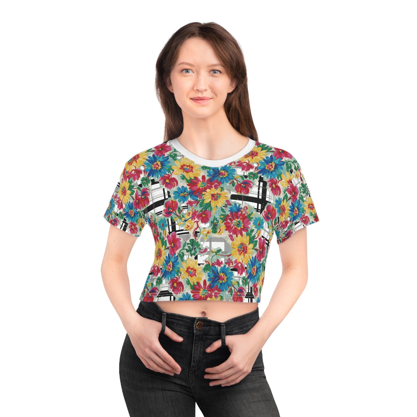 Floral Print Crop Tee - Vibrant Summer Top for Casual Outings, Festivals, Beach Days, Gifts, and Everyday Wear