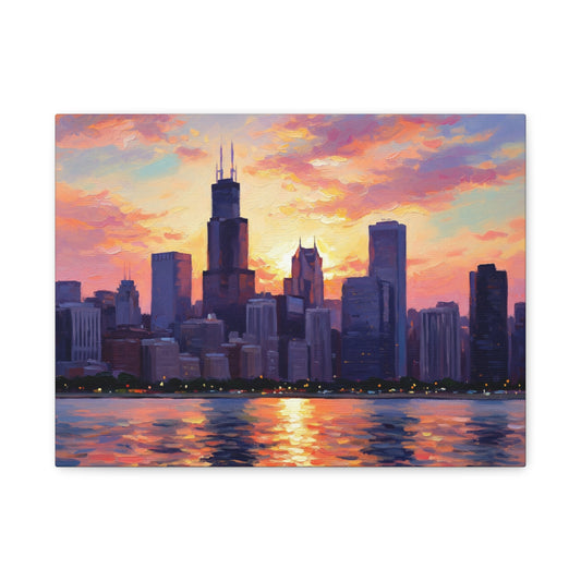 Chicago Sunset Canvas Wall Art, Modern Home Decor, City Skyline Artwork, Gift for Urban Lovers, Office Decor, Matte Gallery Print