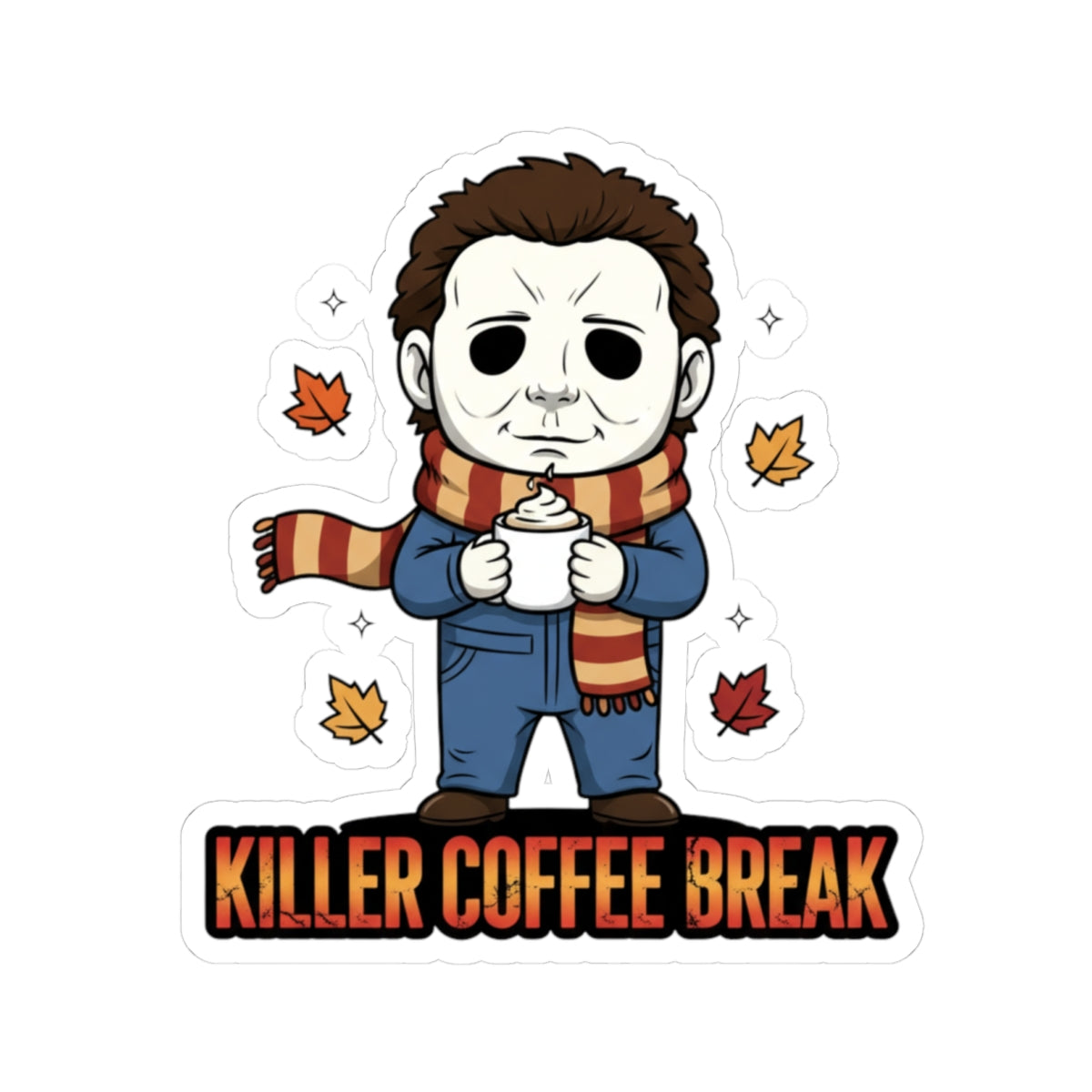 Killer Coffee Break Kiss-Cut Stickers, Horror Stickers, Halloween Decor, Unique Gift, Laptop Stickers, Coffee Lovers