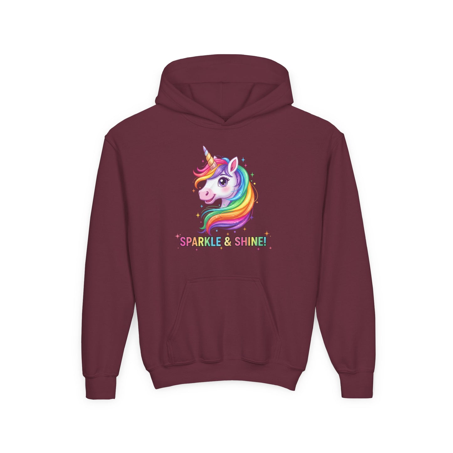 Rainbow Unicorn Youth Hoodie - Sparkle & Shine, Kids Sweatshirt, Birthday Gift, Fun Apparel, Magical Clothing, Youth Fashion