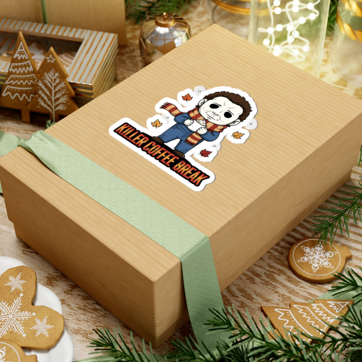 Killer Coffee Break Kiss-Cut Stickers, Horror Stickers, Halloween Decor, Unique Gift, Laptop Stickers, Coffee Lovers