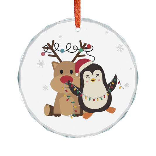 Crystal Ornament Featuring Festive Friends, Holiday Decor, Christmas Gift, Winter Wonderland, Personalized Keepsake