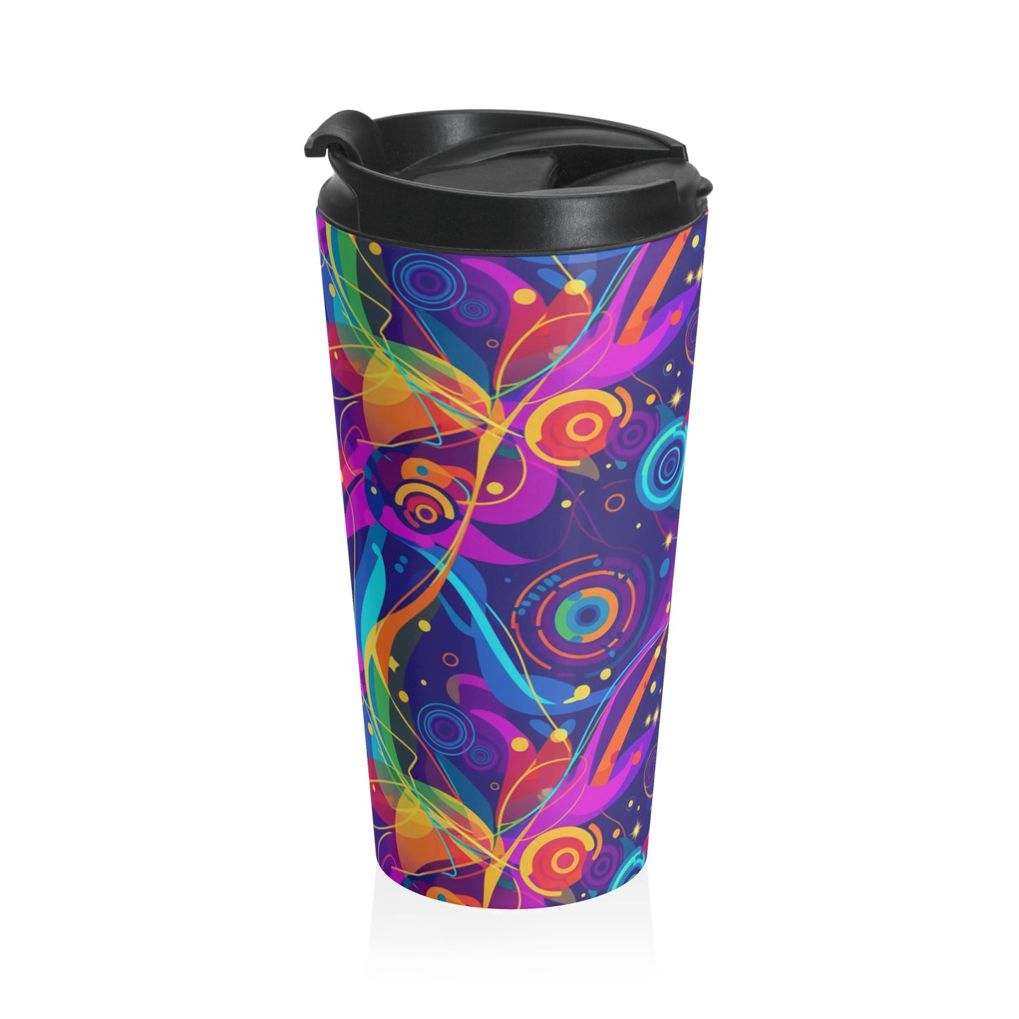 Vibrant Floral Stainless Steel Travel Mug, Colorful Coffee Cup, Travel Gift, Birthday Present, Office Mug, Eco-Friendly Drinkware