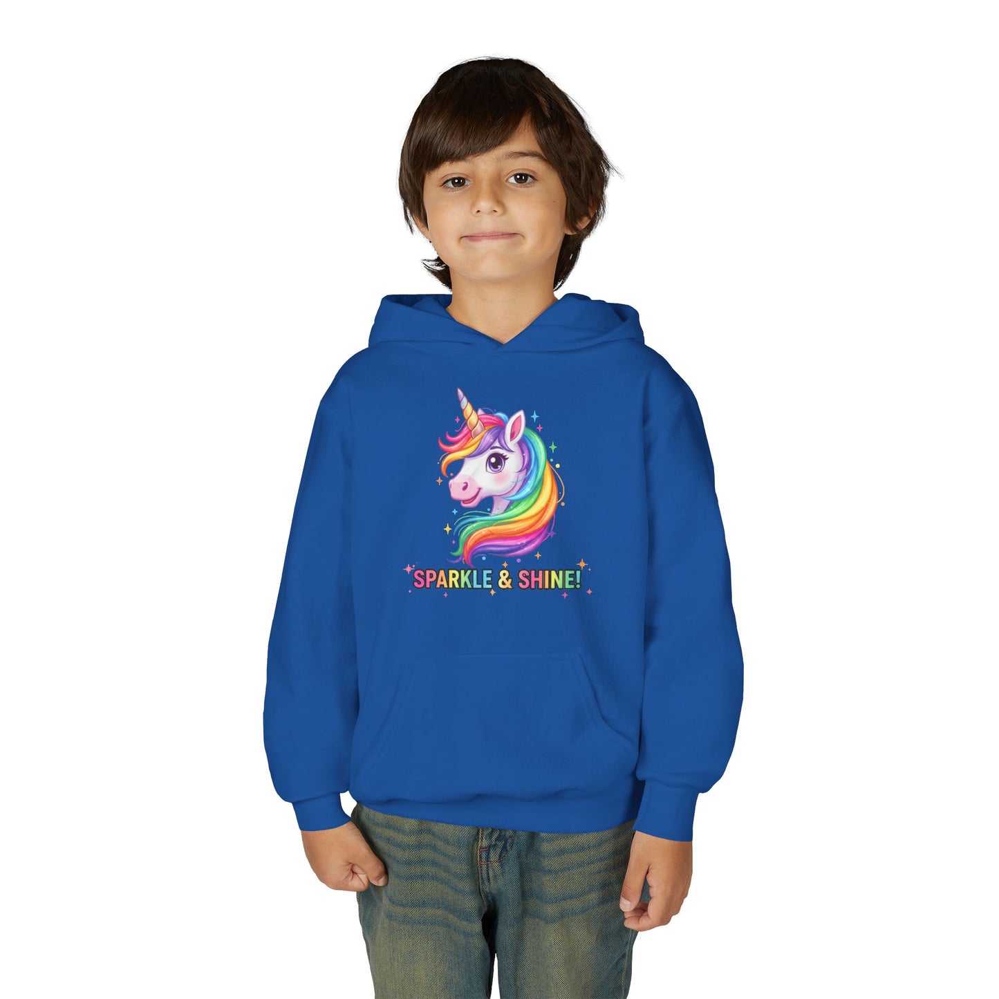 Rainbow Unicorn Youth Hoodie - Sparkle & Shine, Kids Sweatshirt, Birthday Gift, Fun Apparel, Magical Clothing, Youth Fashion
