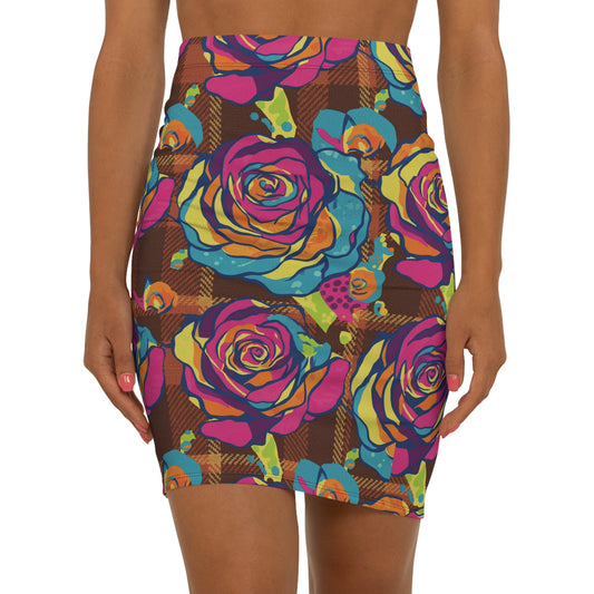 Vibrant Floral Pencil Skirt, Women's Fashion, Summer Outfit, Spring Style, Boho Chic, Artsy Clothing