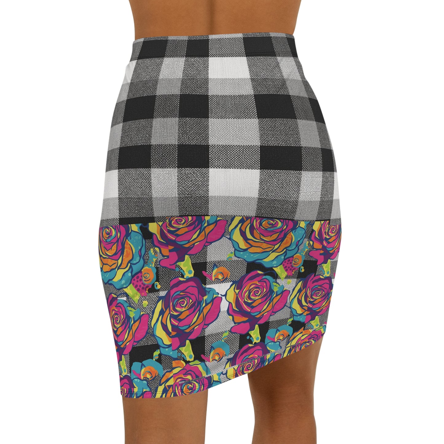 Colorful Floral Plaid Pencil Skirt, Stylish Women's Midi Skirt, Trendy Office Wear, Party Outfit, Casual Dress Up