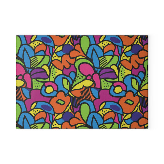 Vibrant Floral Glass Cutting Board - Colorful Kitchen Decor, Unique Gift for Foodies, Housewarming, and Weddings