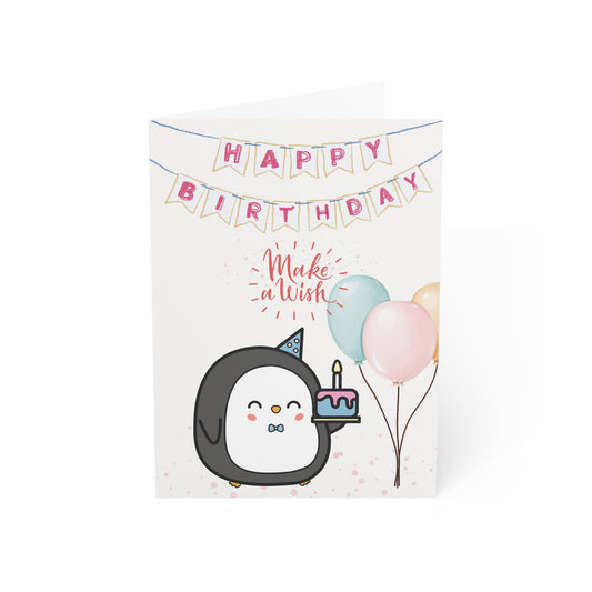 Cute Penguin Birthday Greeting Cards, Make a Wish Cards, Party Invitations, Kids Birthday Cards, Set of 1, 10, 30, 50pcs