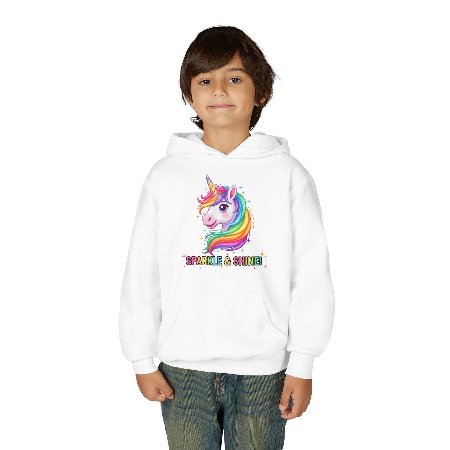 Rainbow Unicorn Youth Hoodie - Sparkle & Shine, Kids Sweatshirt, Birthday Gift, Fun Apparel, Magical Clothing, Youth Fashion