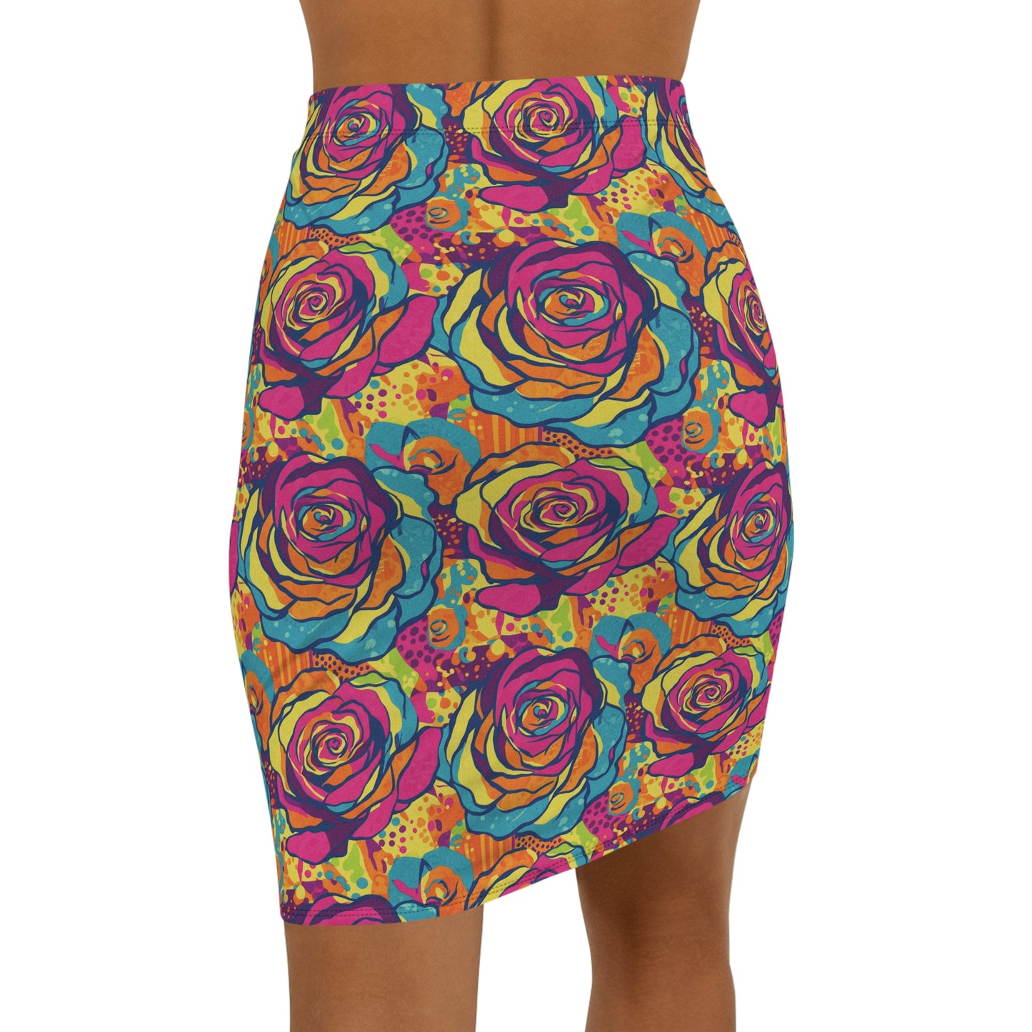 Vibrant Floral Pencil Skirt, Colorful Mid-Waist Skirt, Trendy Party Outfit, Women's Fashion, Summer Dress Code, Unique Gift Idea