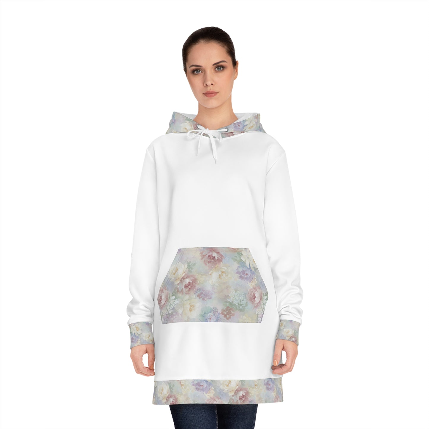 Floral Women's Hoodie Dress, Comfy Oversized Hoodie Dress, Casual Spring Outfit, Gift for Her, Everyday Comfort Dress