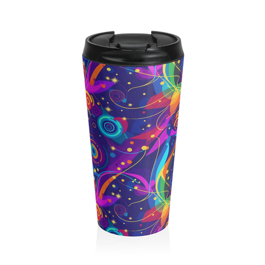 Vibrant Floral Stainless Steel Travel Mug, Colorful Coffee Cup, Travel Gift, Birthday Present, Office Mug, Eco-Friendly Drinkware