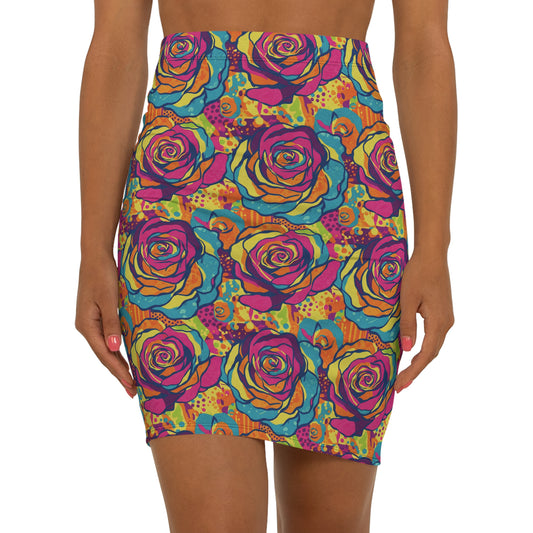 Vibrant Floral Pencil Skirt, Colorful Mid-Waist Skirt, Trendy Party Outfit, Women's Fashion, Summer Dress Code, Unique Gift Idea