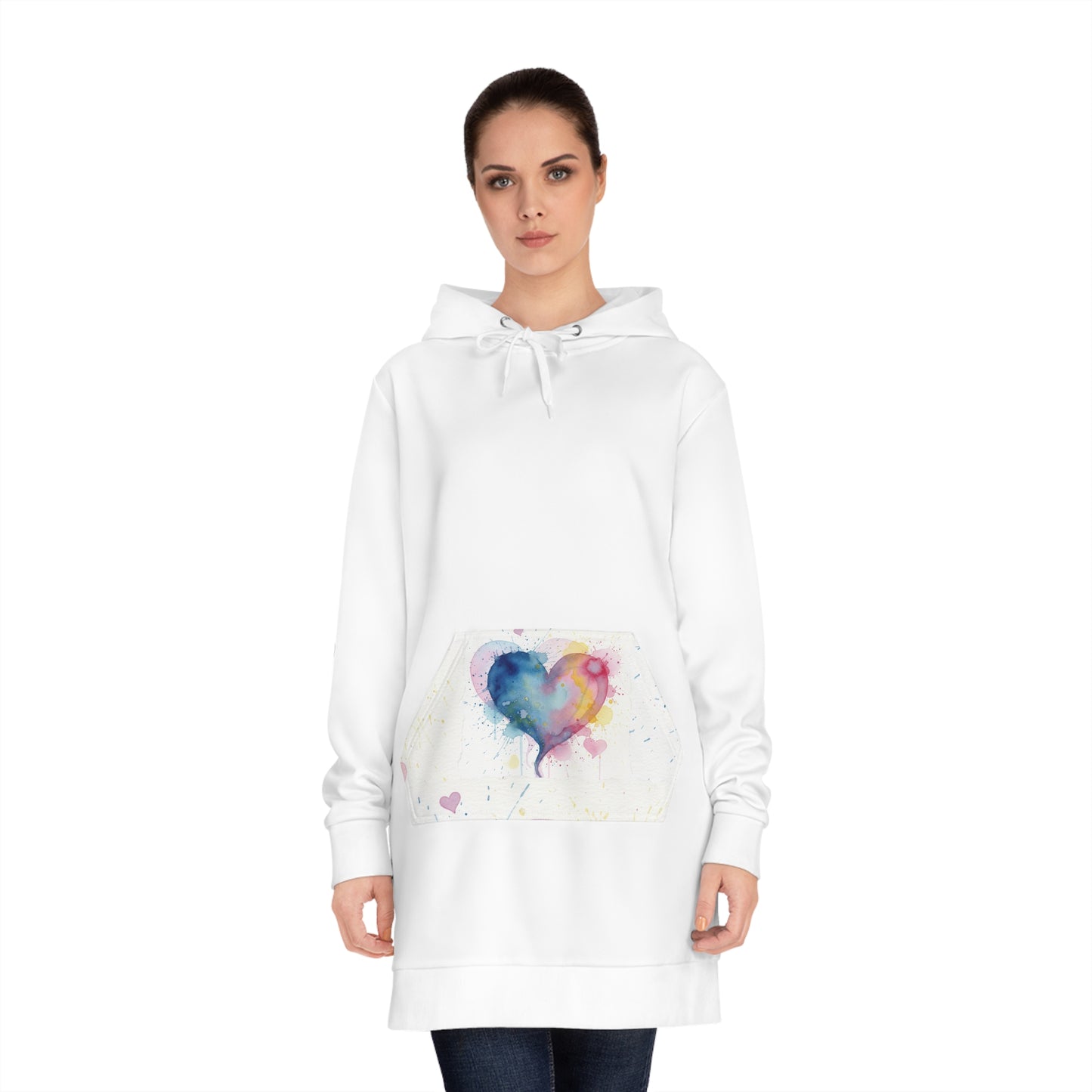 Colorful Heart Women's Hoodie Dress, Casual Wear, Gift for Her, Cozy Loungewear, Valentine's Day Gift, Stylish and Comfy