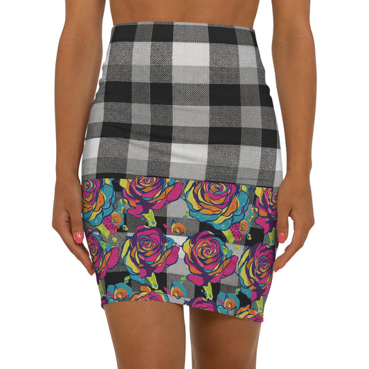Colorful Floral Plaid Pencil Skirt, Stylish Women's Midi Skirt, Trendy Office Wear, Party Outfit, Casual Dress Up