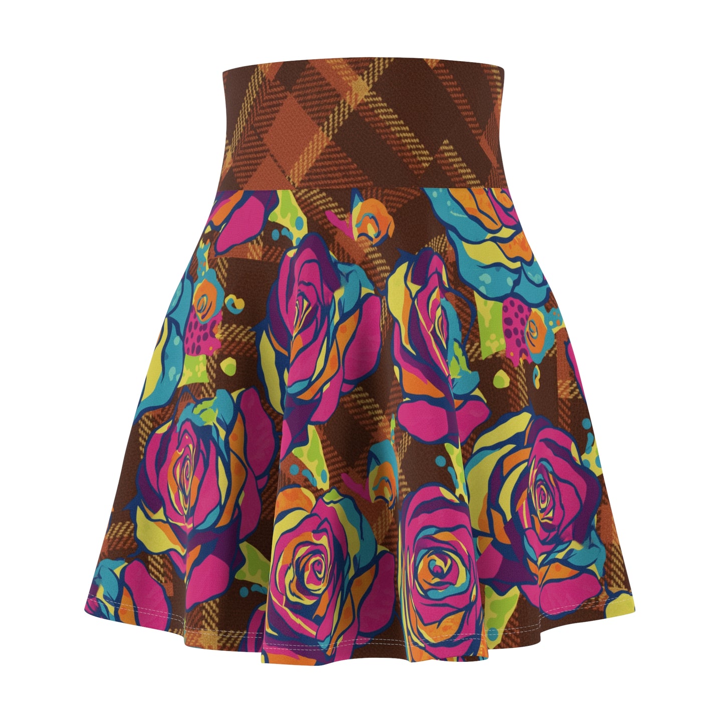 Colorful Floral Women's Skater Skirt, Casual Summer Skirt, Vibrant Print Skirt, Trendy Outfit for Parties, Gift for Her