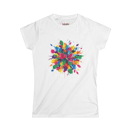 Colorful Floral Women's Softstyle Tee - Vibrant Summer Shirt, Casual Wear, Gift for Her, Art-Inspired Fashion, Spring Style, Unique Tee