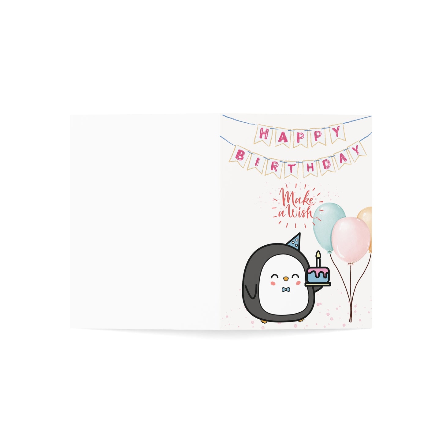 Cute Penguin Birthday Greeting Cards, Make a Wish Cards, Party Invitations, Kids Birthday Cards, Set of 1, 10, 30, 50pcs