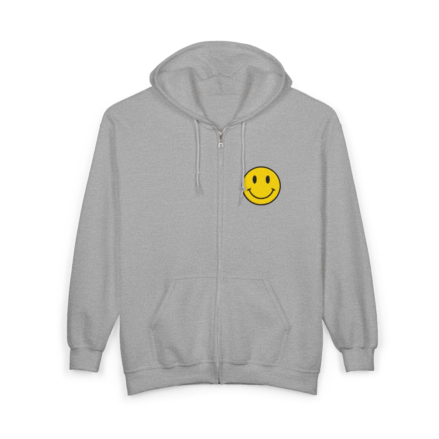 Happy Smiley Zip Hoodie | Unisex Hooded Sweatshirt, Casual Wear, Gift Idea, Summer Nights, Relaxed Vibe, Everyday Comfort
