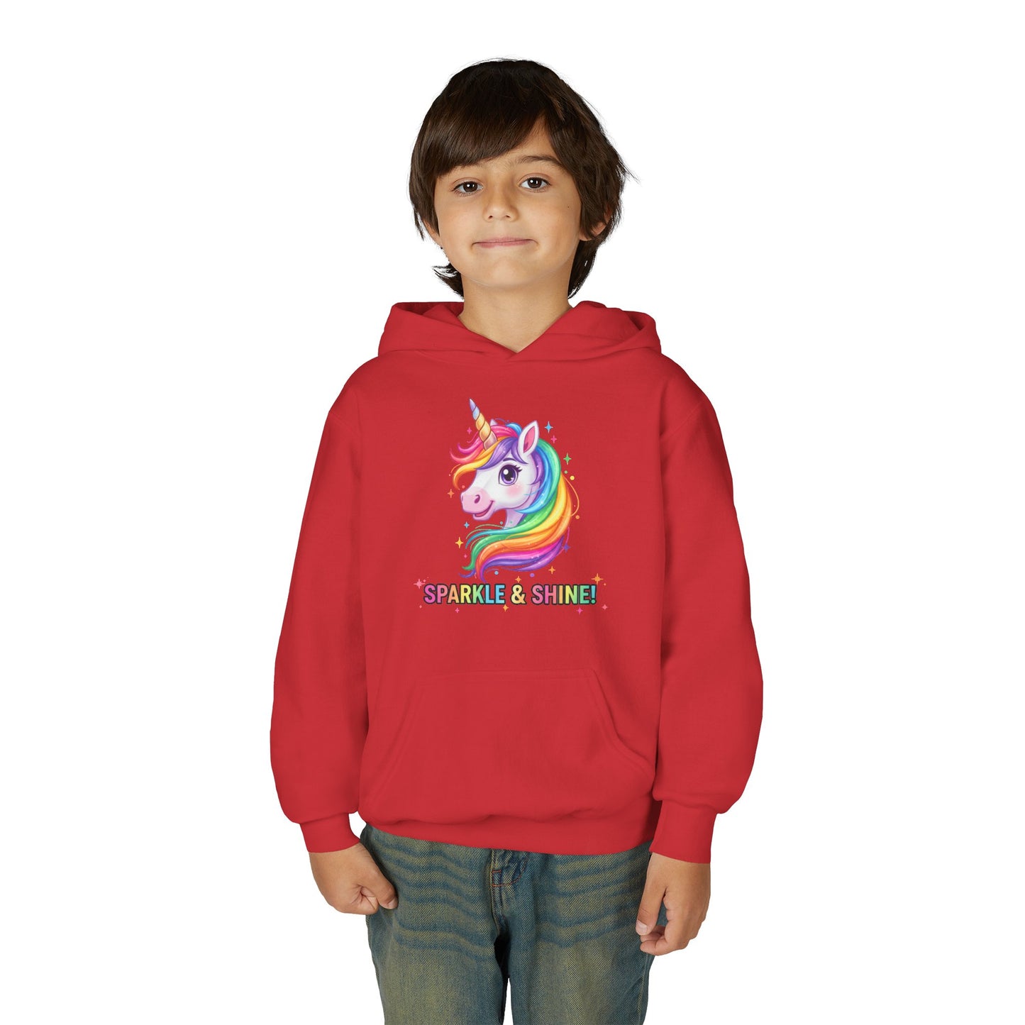 Rainbow Unicorn Youth Hoodie - Sparkle & Shine, Kids Sweatshirt, Birthday Gift, Fun Apparel, Magical Clothing, Youth Fashion