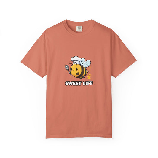 Bee-themed Unisex Garment-Dyed T-shirt, Sweet Life Shirt, Cute Bee Tee, Fun Gift for Beekeepers, Summer Casual Wear
